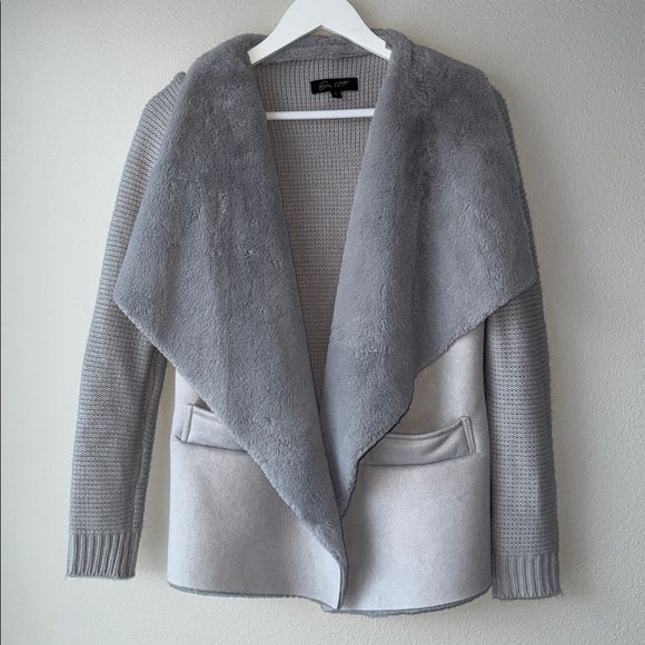 ON 12TH Luxe Sherpa Suede Gray Chunky Knit Sweater Jacket with Pockets SMALL - Picture 6 of 10